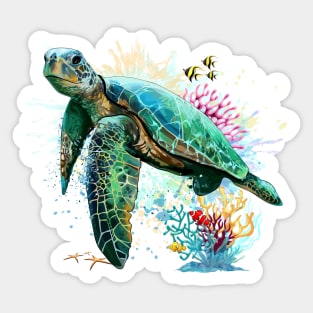 Sea turtle watercolor Style Underwater Summer Vibes Sticker